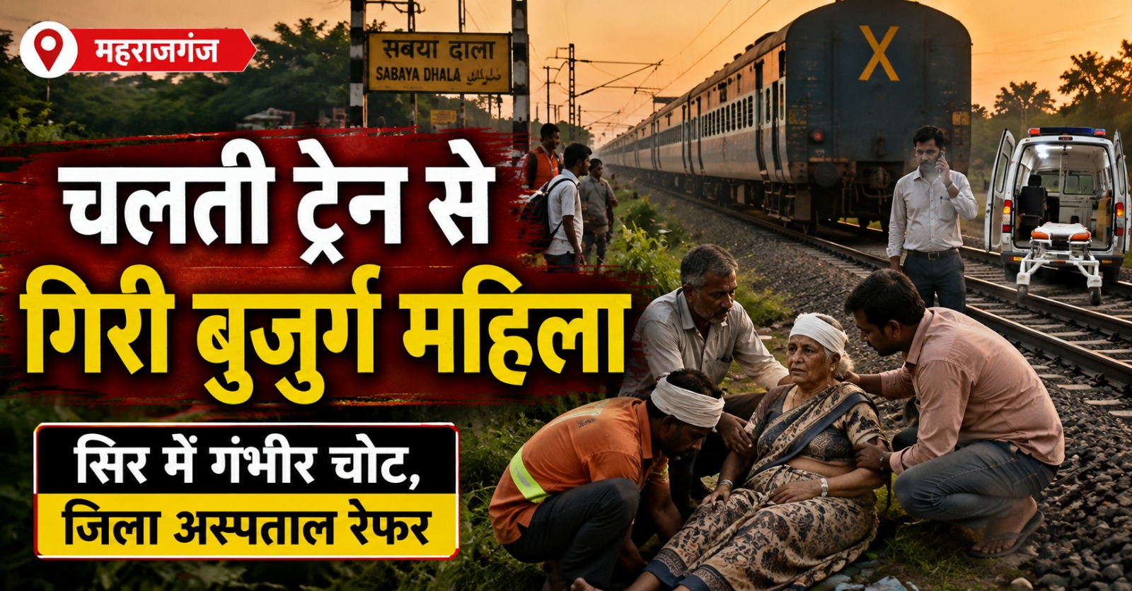 महराजगंज के सबया ढाला के पास चलती ट्रेन से गिरी घायल बुजुर्ग महिला की सांकेतिक तस्वीर।